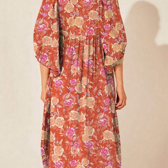 New Boho Aqua  & White Loose Viscose Floral Smock Dress small. The first picture - Picture 12 of 16